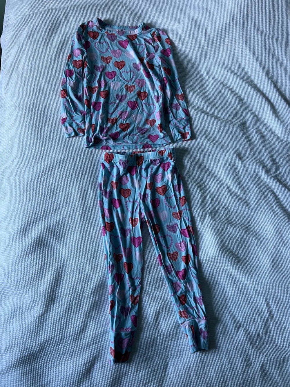 Posh Peanut Blue Heart-Print Pajama Set with Pink and Red Hearts